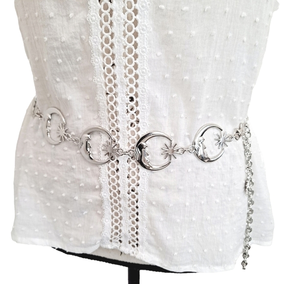 Boho Gold metallic Moon Star Y2K hip waist festival chain dress belt - Picture 7 of 8